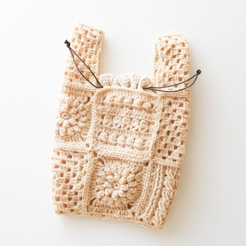 4種モチーフのクロシェバッグ Crochet bag with gusset 11 Crochet motif×Light beige