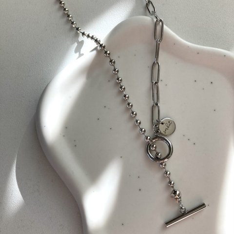 mix chain mantel necklace ∴ ステンレス製 アレルギー対応 マンテル ボールチェーン ロングネックレス