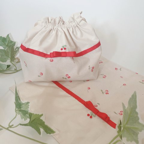 🌷応援❗新ご入園・ご入学・ご進級  🍒さくらんぼ刺繍付きランチセット🍒　20%オフ 4600→3680円