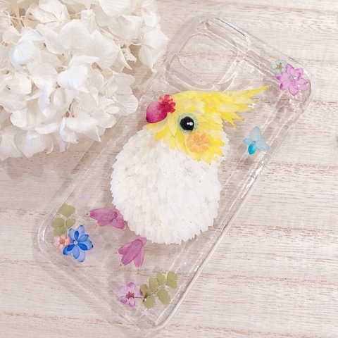 オカメインコの押し花iPhoneケース