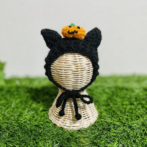 ハロウィン 黒猫 かぼちゃ ニット帽 