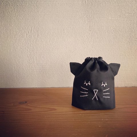 【単品】黒ねこ巾着　コップ袋
