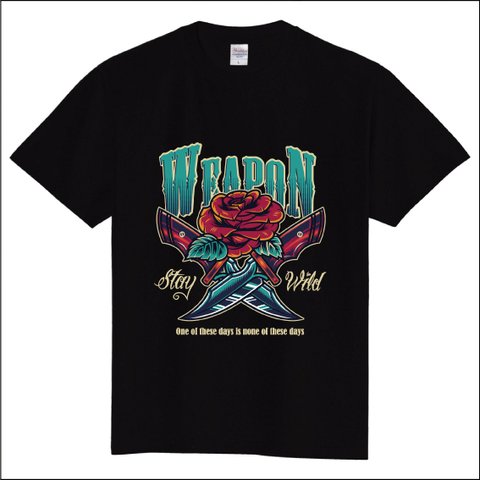 Tシャツ メンズ レディース ブラック 120 130 140 150 160 S M L XL XXL XXXL 薔薇 バラ ナイフ クール カッコイイ 春 夏 秋 服