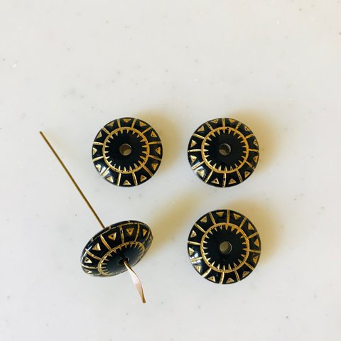 Black Gold Etched Saucer Disc Beads