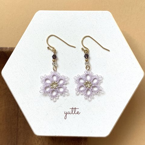 タティングレース*小花ピアス*purple