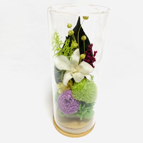 プリザーブドフラワーのガラスケース仏花