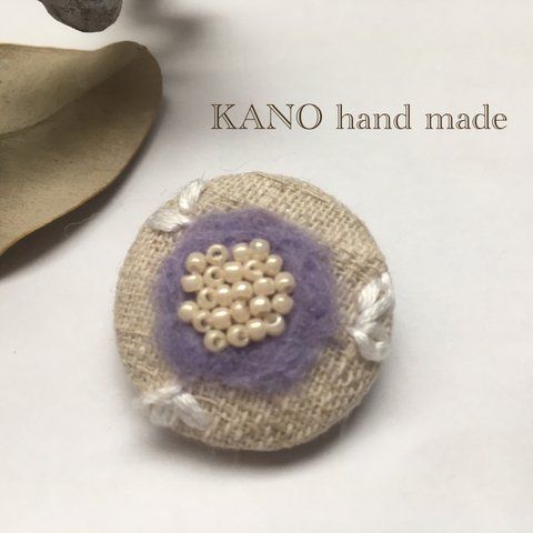 羊毛フェルト 刺繍 パープルのお花のヘアゴム