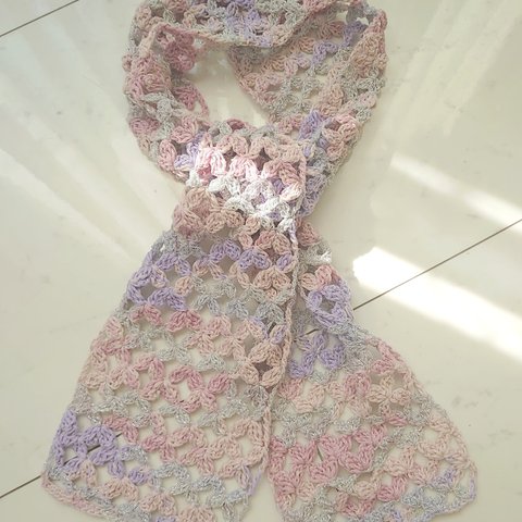 ストール バタフライ 花 編み 手編み 編み物