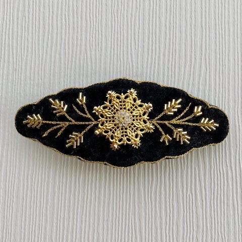 刺繍バレッタ  la fleur d’or (金の華)