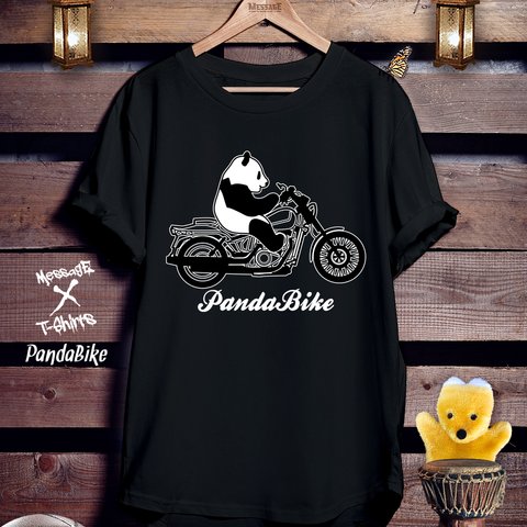 パンダバイク黒Tシャツ「PandaBike[White]」