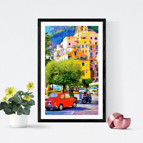【アートポスター】イタリア アマルフィの街角（作品No.388）