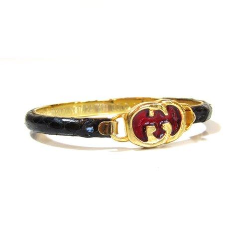 Vintage 「OLD GUCCI」 Enamel × Python Leather GG Bangle