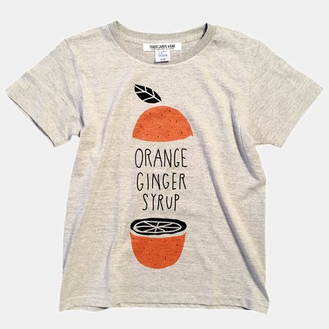 オレンジ アルファベット プリント 半袖 コットン Tシャツ [4384-08]