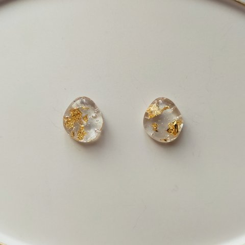 クリア×ゴールド　ミニピアス