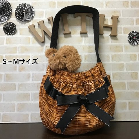 【受注生産】犬 ペット スリング《カゴ柄リボンベルト》 S〜Mサイズ