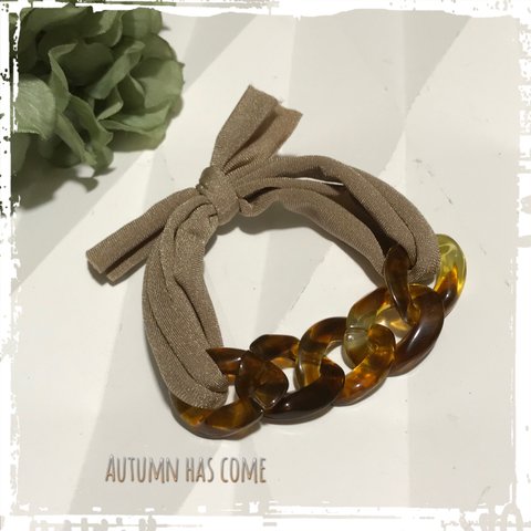 elastic ribbon bracelet chain  beige tortoise