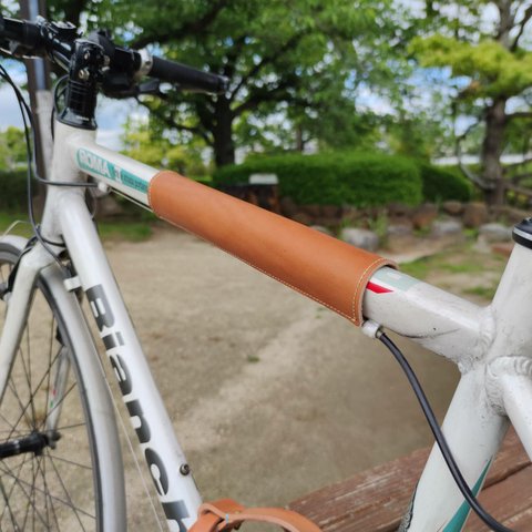 自転車 チューブトップ フレームカバー レザー 本革 ヌメ革 サドル キャメルブラウン