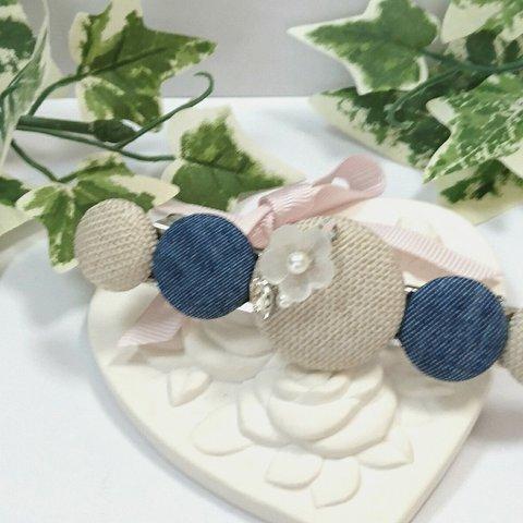 【送料込み】 macron ❇ cotton & denim flower ( blue ) バレッタ   