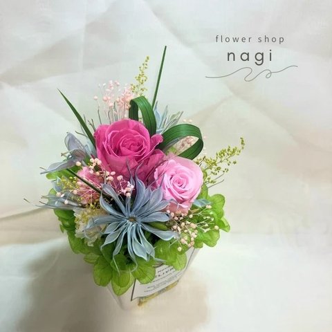 【flower gardenアレンジ(pink/green】プリザーブドフラワー