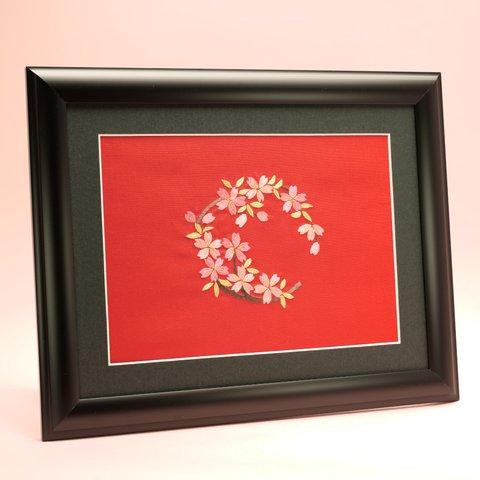 日本刺繍　伝統工芸　山桜枝丸 Japanese kimono embroidery work  Japanese traditional handicrafts  Branch cherry tree