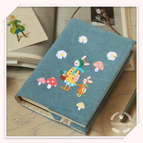 WJ16 スマホ手帳シール/刺繍アイロンワッペン両用タイプ　ウサギ　きのこ　5枚