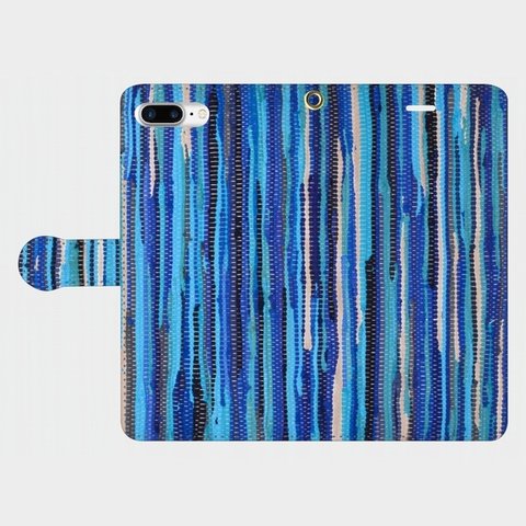 ラグ編みブランケットモチーフ（blue）iphone　6plus/7plus/8plus　専用　手帳型ケース