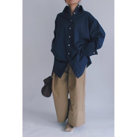 バイカラーステッチブラウス【Bicolor stitch blouse】Navy