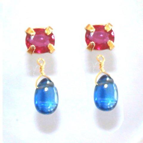 - natsu red & blue - k18gp Ruby & Kyanite Earrings/Pierce