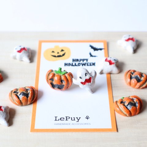 🎃Happy Halloween👻 かぼちゃとおばけペア イヤリング✳︎ピアス