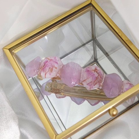 お花と鉱石風のバレッタ【送料込】