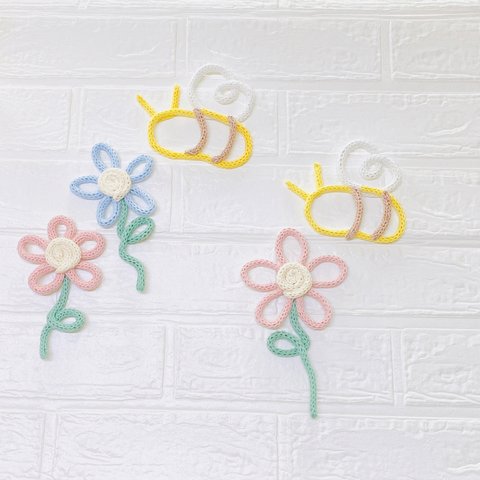 【オーダー可】ウールレター お散歩 おひるねアート 花 みつばち 虹 羽 ステッキ