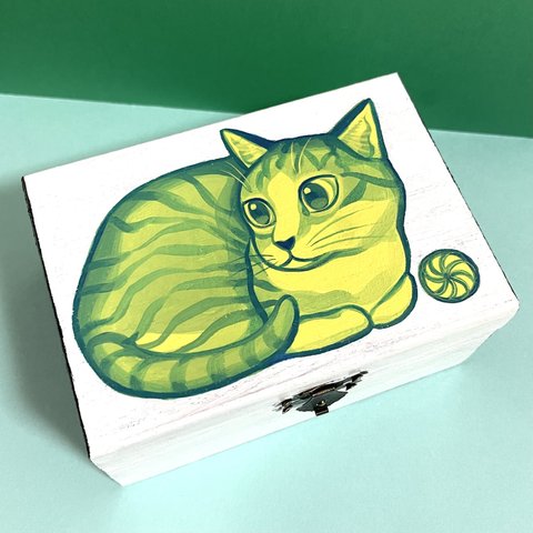 緑の猫の小物入れ　原画　