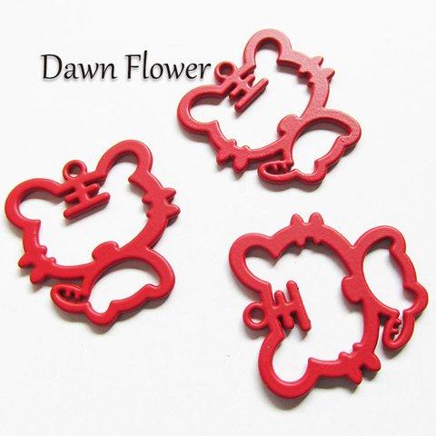 【D-1049】5pcs　トラ　28×26ｍｍ　レッド　チャーム　ハンドメイドパーツ