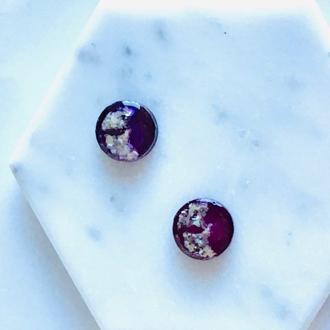 螺鈿のイチョウとパープルのピアスイヤリングMother-of-pearl ginkgo and purple pierced earrings【1495】　秋　ピアス　#秋色