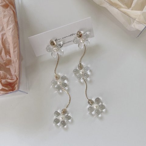 【clip-on earrings】trois fleur - Pearl ver