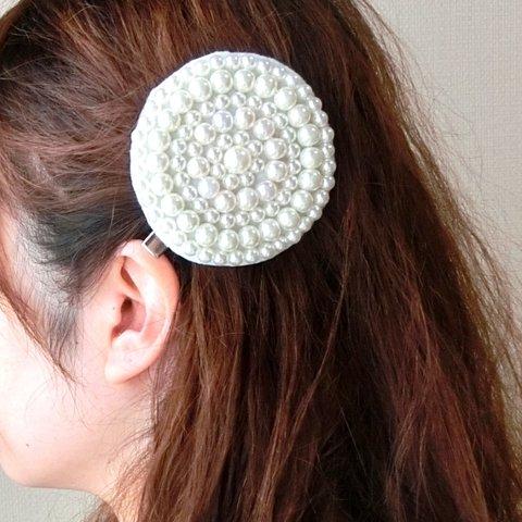 No.2163　パールのヘアクリップ　おおきめ♪