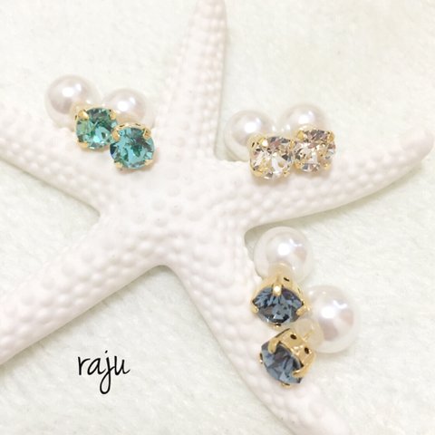 2way スワロフスキー&パールキャッチピアス