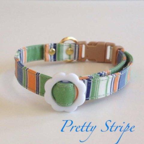 パピー用首輪　Pretty Stripe　グリーン