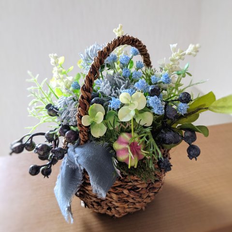 青の花かご 〜Blue Arrangement  ギフト 母の日 父の日