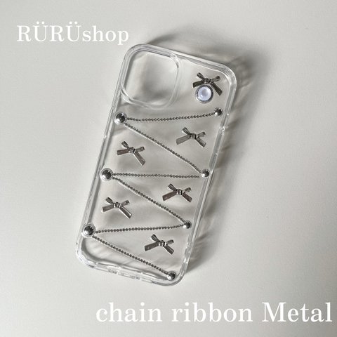 【chain ribbon iPhone clear case】韓国ガーリー iPhoneケース