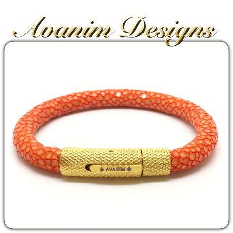 海のジュエリー＊オレンジスティングレイ本エイ革ブレスレット6mm orange stingray bracelet