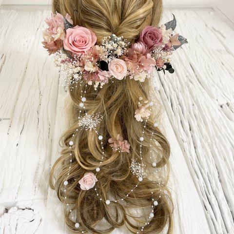 スモーキーピンク　髪飾り　ヘッドドレス