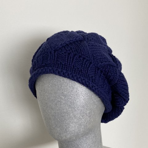 手編み　ぽってり可愛いニット帽子　ケア帽子　コットン