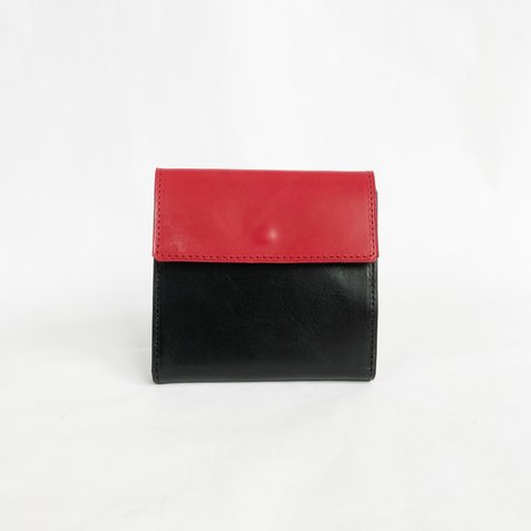  "Cramy" L字フラップウォレット　英国産ブライドルレザー<Red>×日本産仔牛革<Black>