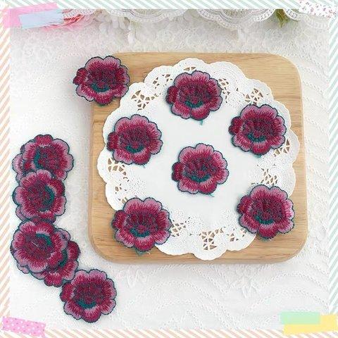 【3枚】立体　刺繍　花　赤　アップリケ　モチーフ　ケミカルレース　手芸