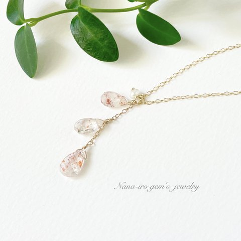 ＊1点もの＊14kgf sunstone × pearl necklace