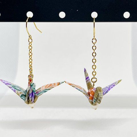 origami crane earrings  M   no.4 /  pearl パール　折り紙　ピアス　鶴　お土産　ギフト　gift souvenir 和服　和装　浴衣　着物　kimono 