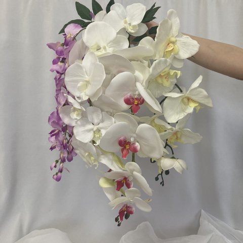 胡蝶蘭とフジの花　和装ブーケ　ヘアピース付き　胡蝶蘭ブーケ