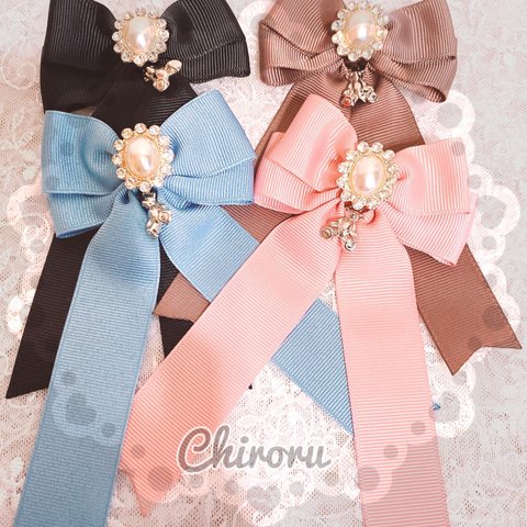 《単品販売》ジュエリーテディ♡ヘアクリップ (1P)ロリィタ メイド アイドル衣装 ヘアメ ヲタ活 推し色 地雷 コンカフェ キッズアクセ プレゼント 量産型 くま クマ 可愛い りぼん リボン 双子