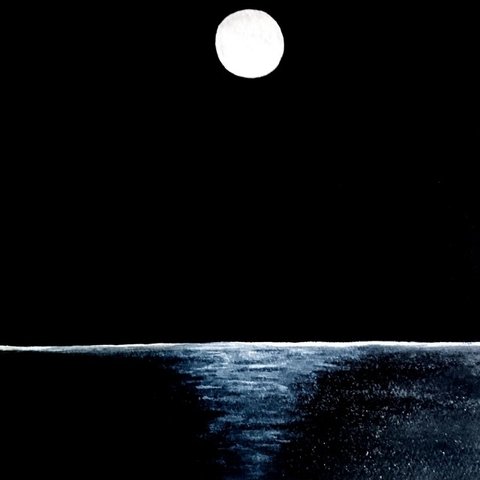 漆黒の海と月